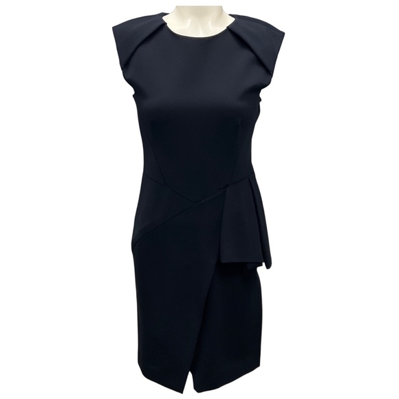 J. MENDEL NAVY BLUE STRETCH PEPLUM COCKTAIL DRESS - Picture 1 of 4